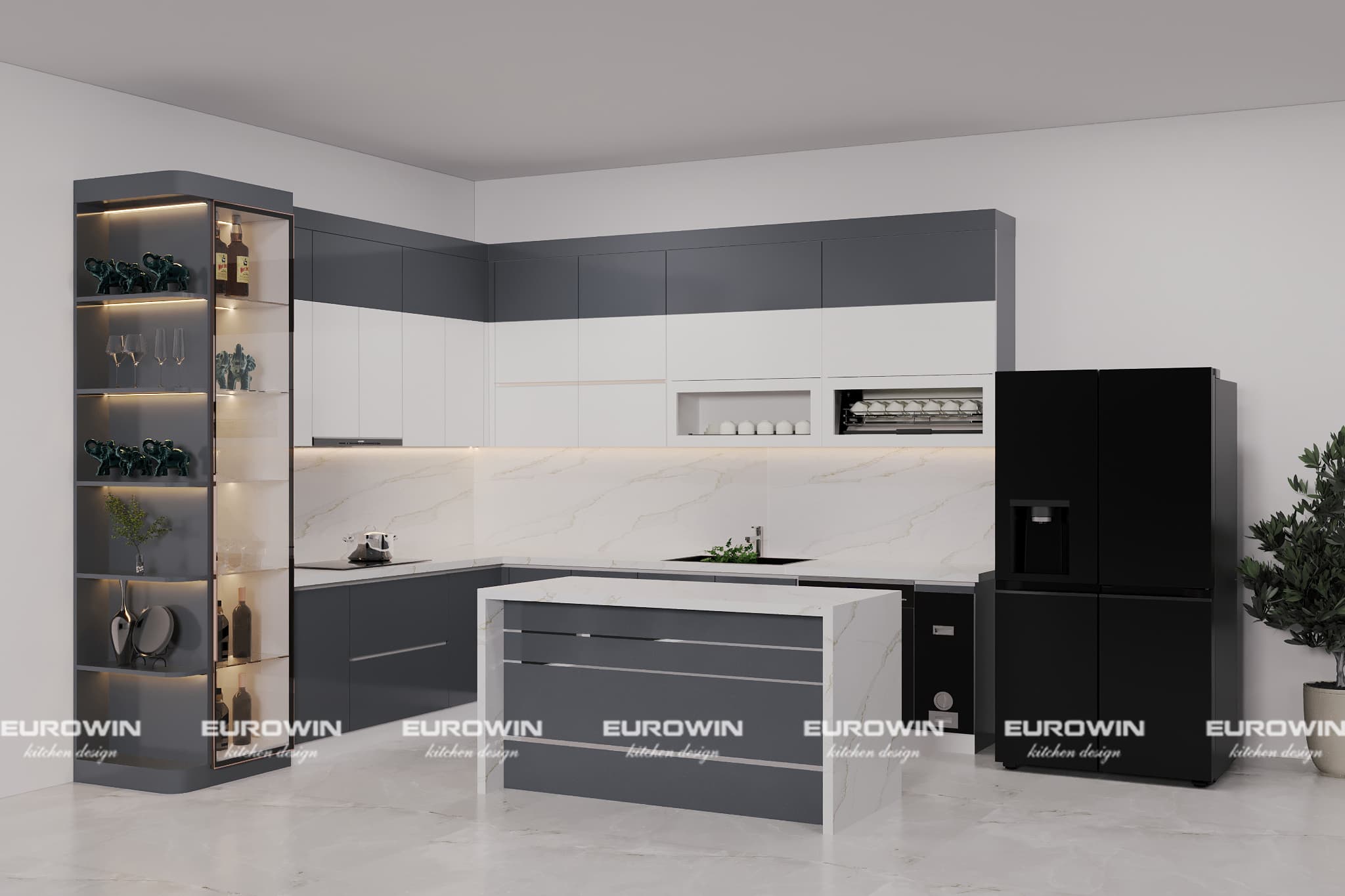 Tủ bếp chữ L hiện đại cho nhà phố