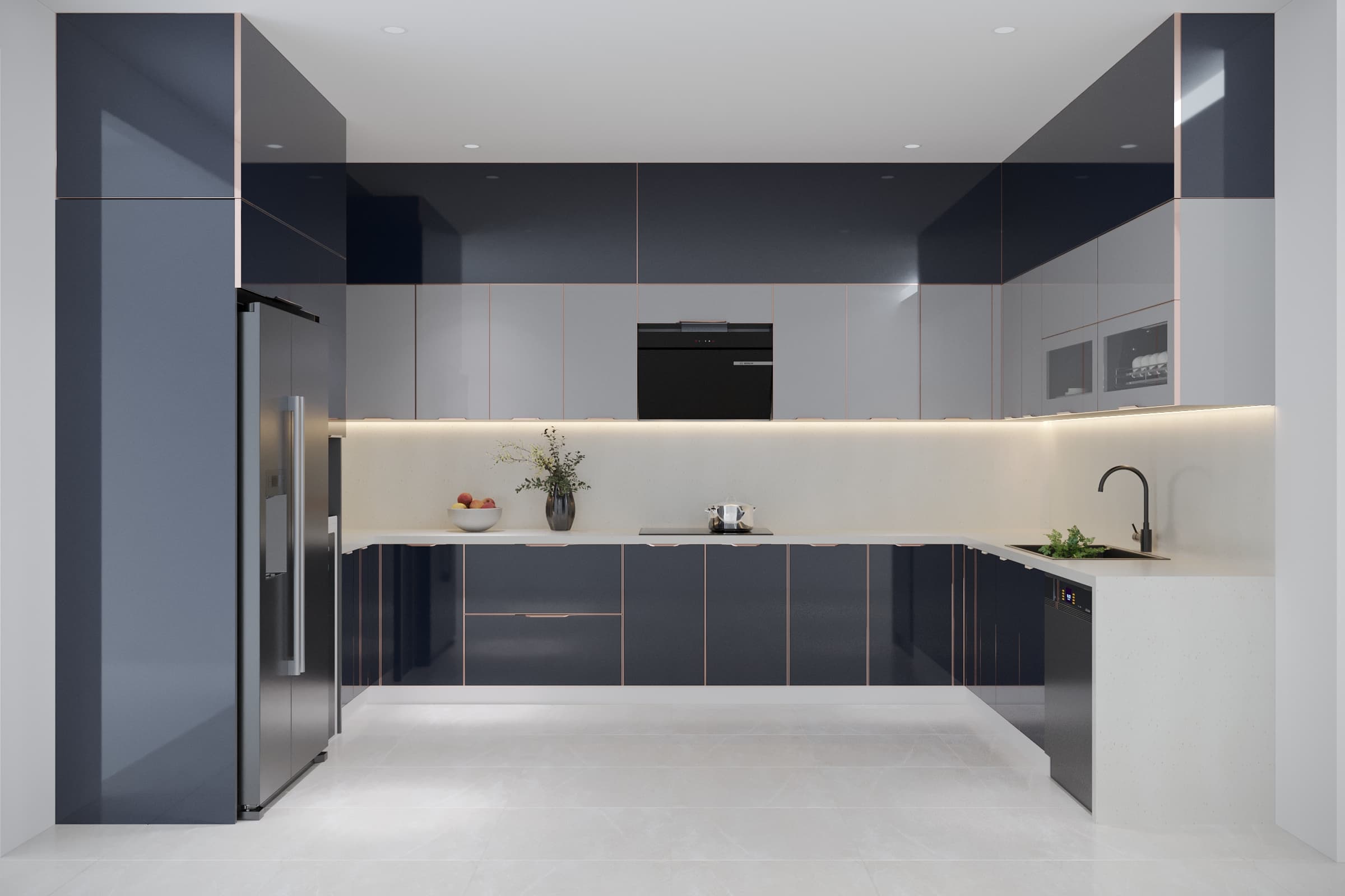 Tủ bếp chữ U sang trọng cho biệt thự