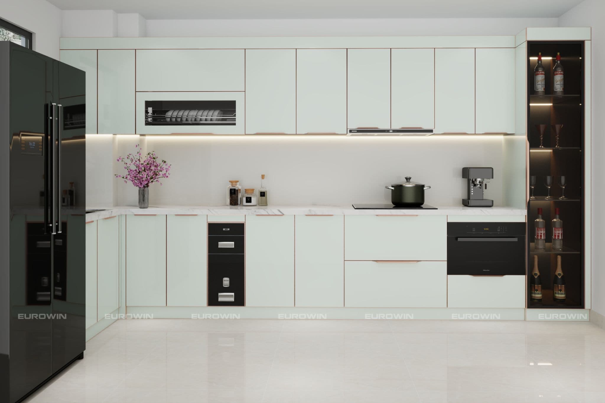Tủ bếp inox cánh kính