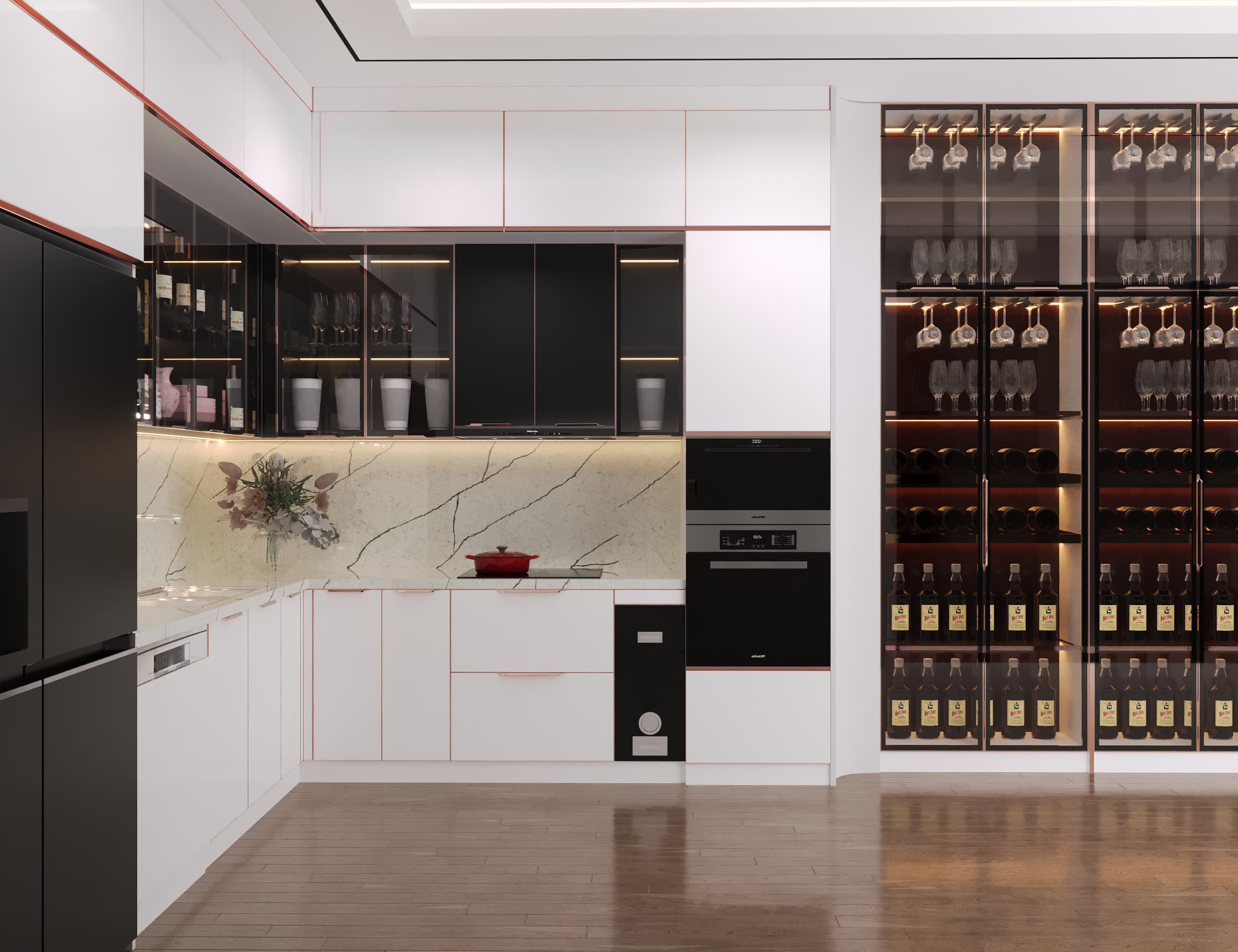 Tủ bếp inox cánh kính chống ẩm, chống gỉ, phù hợp môi trường bếp