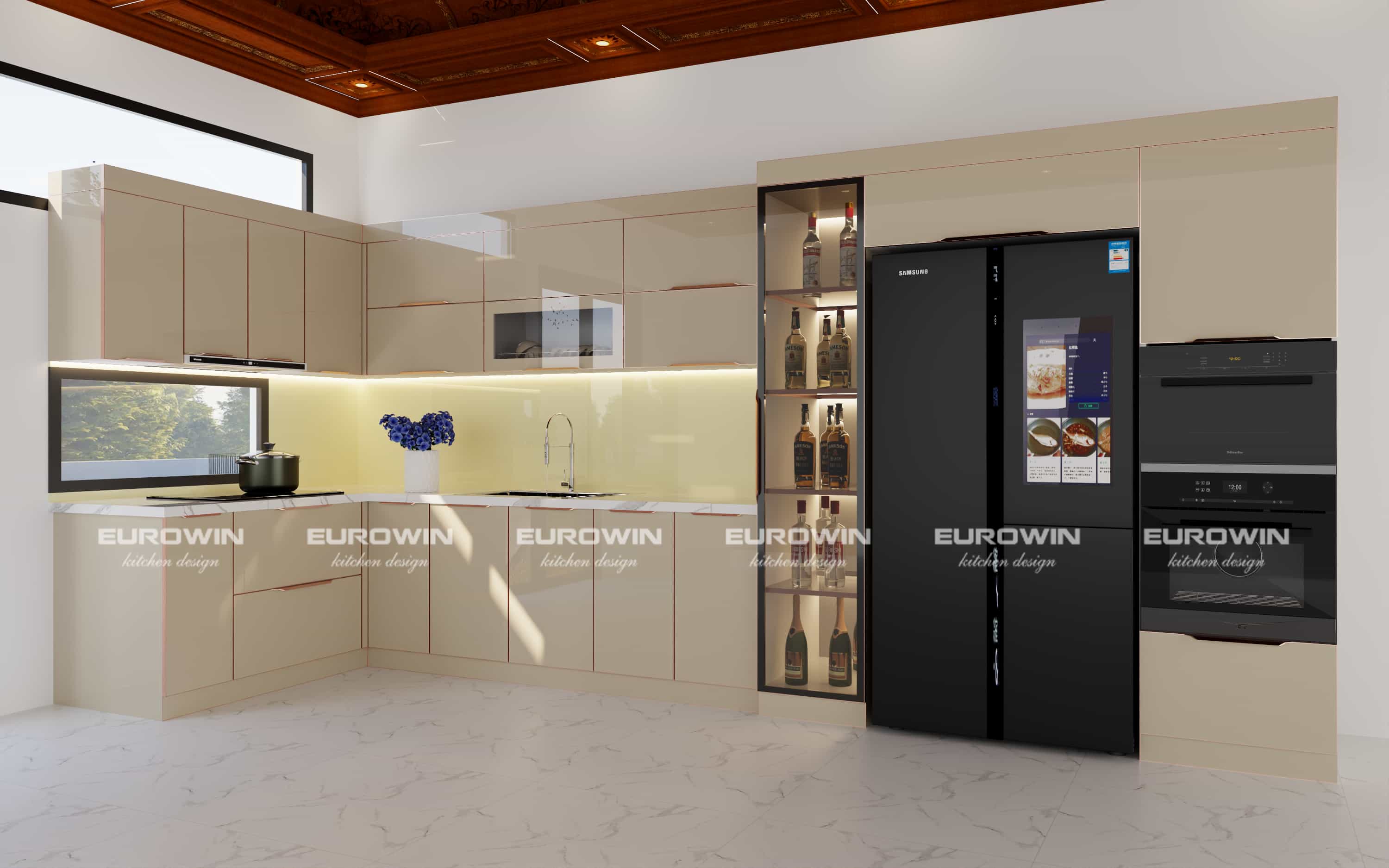 Tủ Bếp Inox Cánh Kính Kết Hợp Phụ Kiện Thông Minh – Giải Pháp Nâng Tầm Trải Nghiệm Bếp Hiện Đại