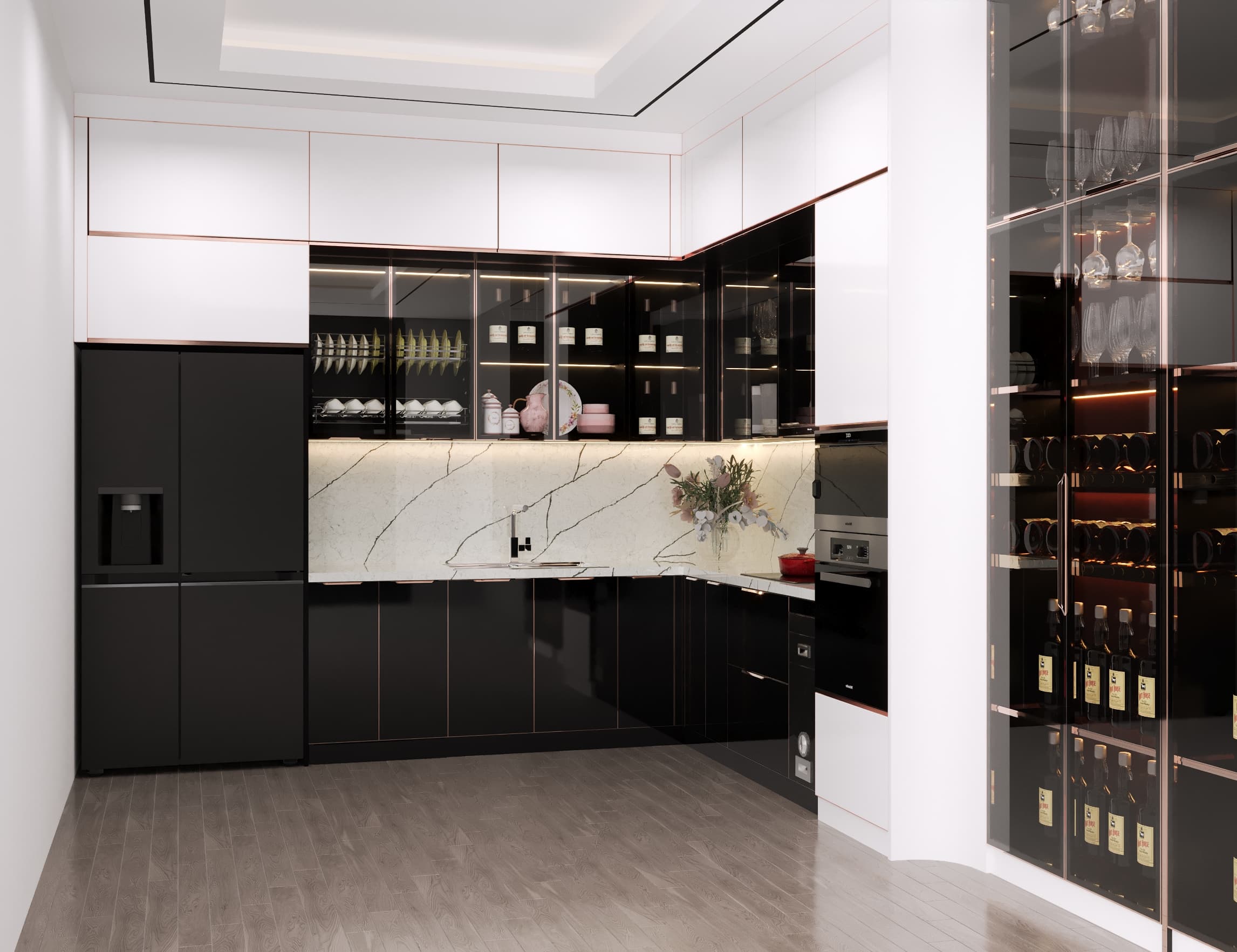 Tủ bếp inox cánh kính phù hợp với gia đình nấu ăn thường xuyên