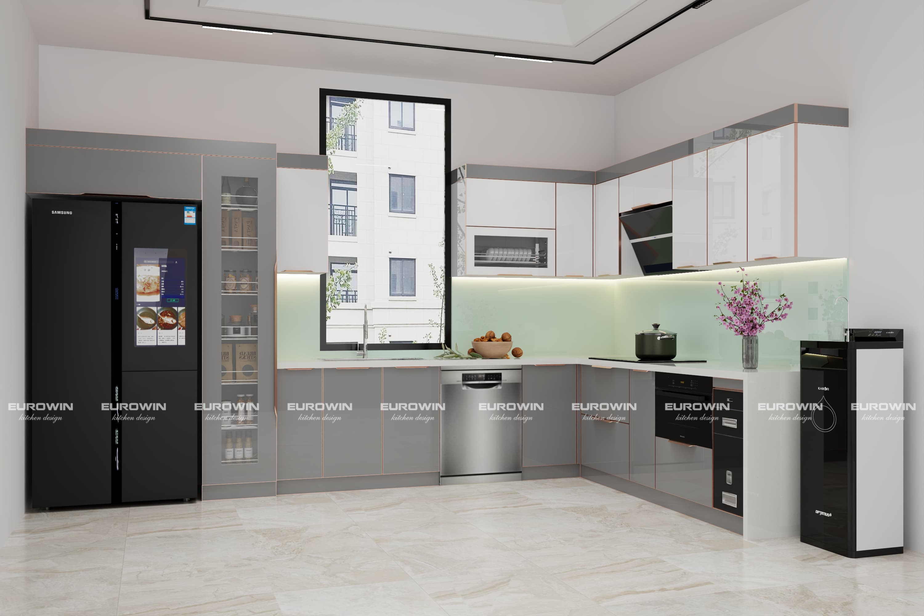 Tủ bếp inox cánh kính phù hợp với nhiều không gian bếp