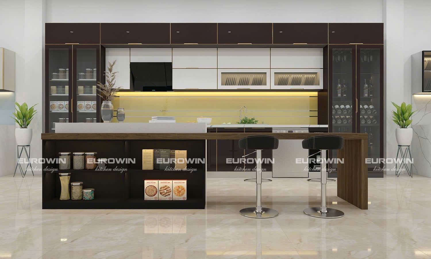 tủ bếp inox cánh kính độ bền cao sử dụng lâu dài