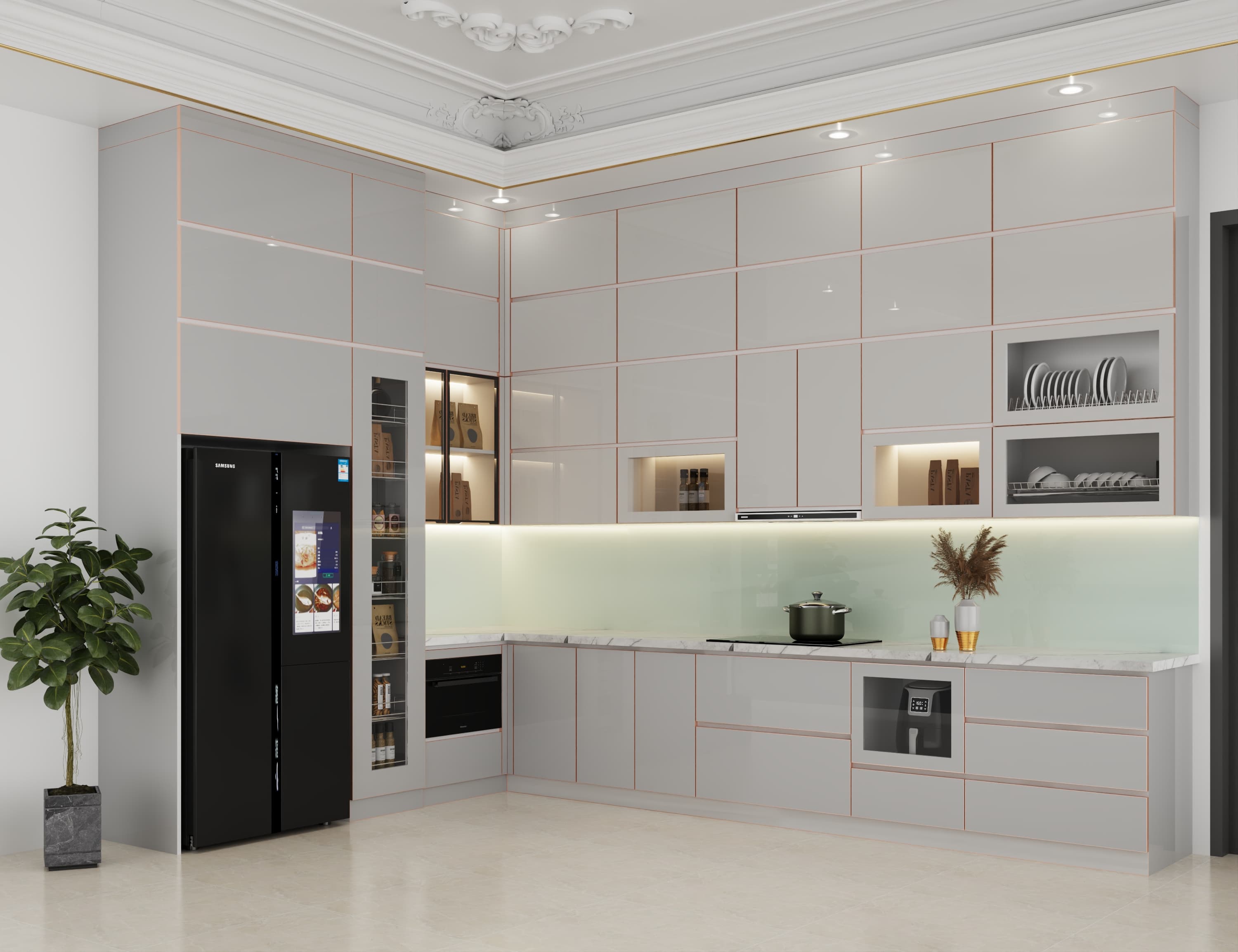 Xu hướng tủ bếp inox cánh kính 2026